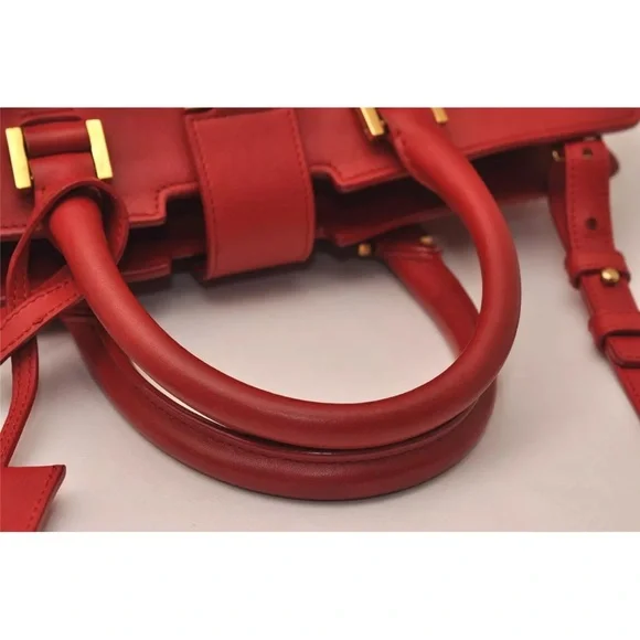 YVES SAINT LAURENT Cabas 2Way Shoulder Tote Bag Leather Red - Picture 6 of 11